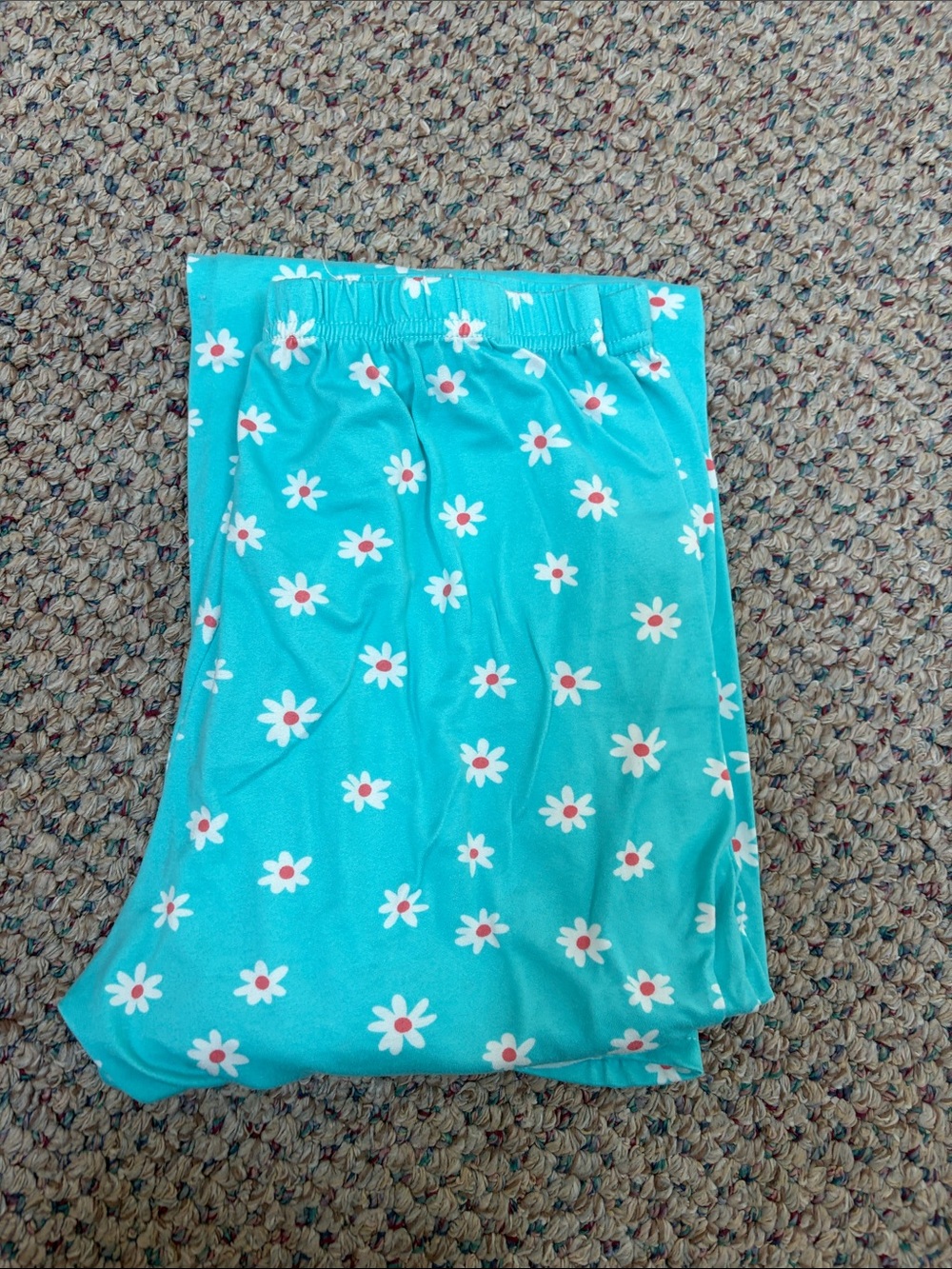 Girls' Turquoise Floral Elastic Waist Pants